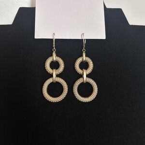 Brass Snakeskin Double Hoop Drop Earrings